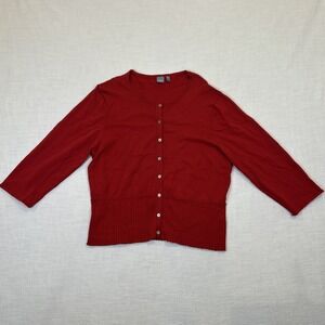 Anne Klein AK2 Red Sweater 3/4 Length Sleeve Button Up Size Large